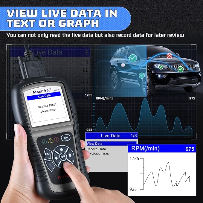 Autel MaxiLink ML519 Enhanced Mode 6 OBD2 Scanner Auto Diagnostic Scan Tool Check Engine Fault Code Reader CAN Scan Tool, Upgraded Ver. of AL319 Black