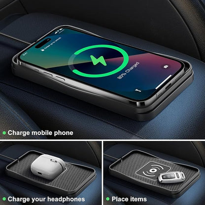 Car Wireless Charger Pad, 15W Fast Wireless Car Charger, Non-Slip Wireless Phone Charger Car Compatible with iPhone 17/16/15/14/13/12, Samsung and LG, Android Phones
