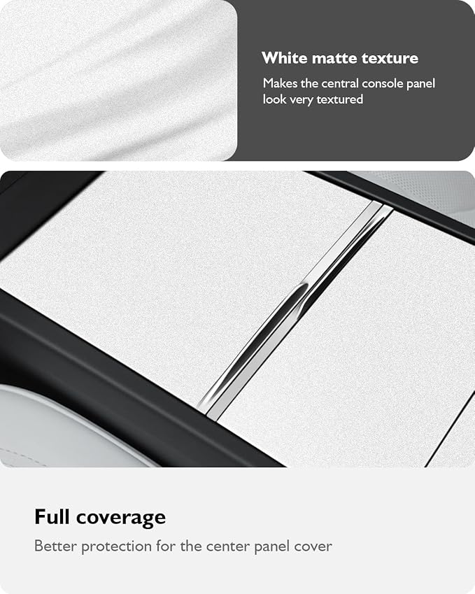Farmogo Center Console Carbon Kit for Tesla Model Y Juniper 2025-2026 & Model 3 Highland 2024-2026 Accessories 3PCS Center Console Cover Interior Decoration Wrap Kit (White)