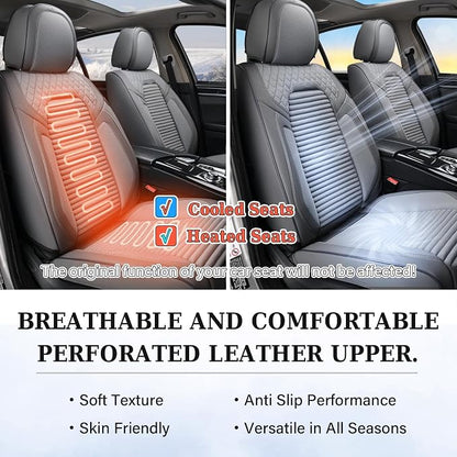 Coverado Car Seat Covers Full Set, Leather Seat Covers for Cars, Automotive Seat Cover Car Accessories Universal Fit for Most Cars SUV Trucks(Gray)