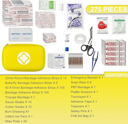 First Aid Kit Car Home Emergency Essential Kits - 277Pcs Basic Hiking Supplies Survival Gear First Aid Set Camping Backpacking Sports Yellow YIDERBO
