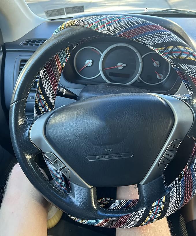 Boho Steering Wheel Cover for Women Men Baja Blanket Enthic Car Steering Wheel Cover Ethnic Car SUV Wheel Protector, Breathable, Anti-Slip, Odorless, Universal Fit 14.5-15 Inch