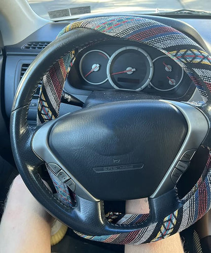Boho Steering Wheel Cover for Women Men Baja Blanket Enthic Car Steering Wheel Cover Ethnic Car SUV Wheel Protector, Breathable, Anti-Slip, Odorless, Universal Fit 14.5-15 Inch