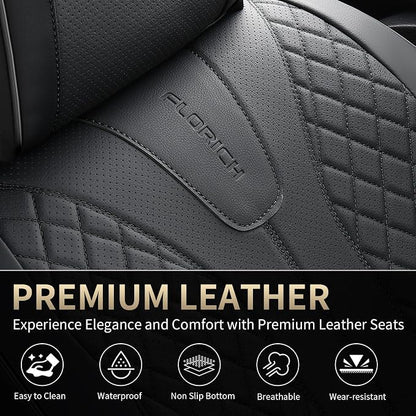 FLORICH Leather Automotive Seat Covers, Waterproof Seat Covers, Black Front Car Seat Cover, Full Coverage Car Seat Covers 2 Pack Car Seat Cushion Protector Universal Fit for Most Cars SUV Trucks