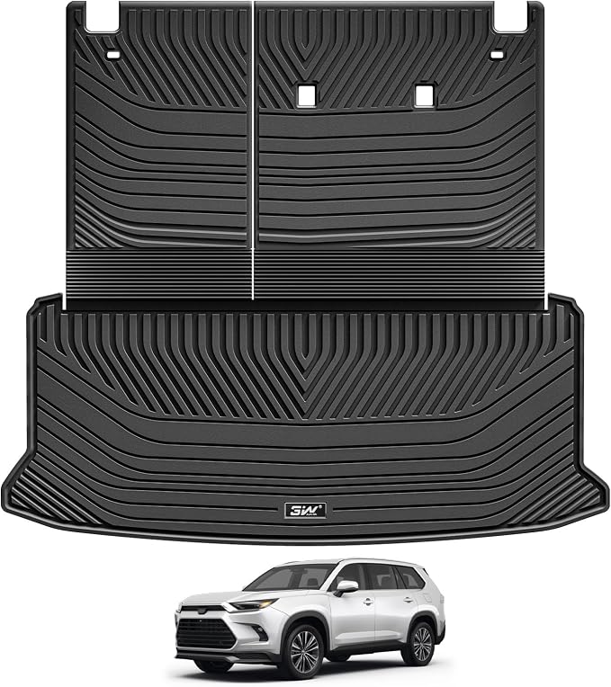 3W Cargo Liner Fit 2024 2025 2026 Toyota Grand Highlander 7 Seat with Subwoofer(Include Hybrid), Trunk Mat and Seat Back Covers TPE All Weather(Not for Hybrid MAX Model)