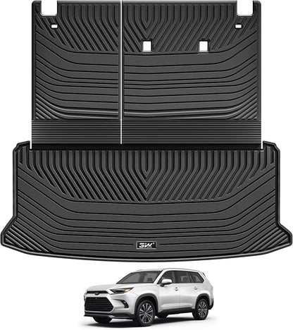 3W Cargo Liner Fit 2024 2025 2026 Toyota Grand Highlander 7 Seat with Subwoofer(Include Hybrid), Trunk Mat and Seat Back Covers TPE All Weather(Not for Hybrid MAX Model)