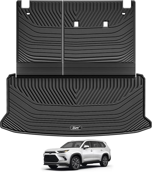 3W Cargo Liner Fit 2024 2025 2026 Toyota Grand Highlander 7 Seat with Subwoofer(Include Hybrid), Trunk Mat and Seat Back Covers TPE All Weather(Not for Hybrid MAX Model)