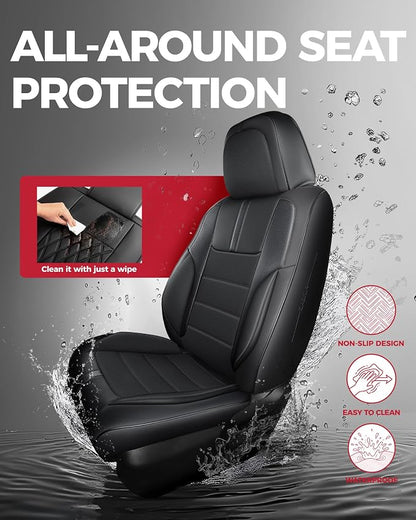 FREESOO Universal Front Seat Covers, Waterproof Faux Leather Automotive Seat Covers with Carbon Fiber Texture Seat Belt Pads, Anti-Slip Airbag Compatible Car Seat Protectors for Cars SUVs Trucks