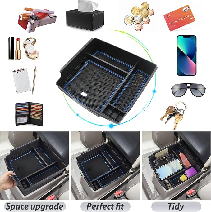 SKTU for 2022-2024 2025 2026 Kia Carnival Center Console Organizer 2022-2024 2025 2026 Carnival Accessories Insert ABS Materials Tray 2024 2025 2026 Carnival Console Tray with Coin and USB Hole (Blue)