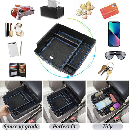 SKTU for 2022-2024 2025 2026 Kia Carnival Center Console Organizer 2022-2024 2025 2026 Carnival Accessories Insert ABS Materials Tray 2024 2025 2026 Carnival Console Tray with Coin and USB Hole (Blue)