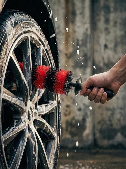 TAKAVU Master Wheel Tire Brush, Easy Reach Wheel and Rim Detailing Brush Long Soft Bristle, Car Tire Brush, Wheel Scrub Brush, Multipurpose use for Wheels Rims Exhaust Tips Motorcycles (Red)