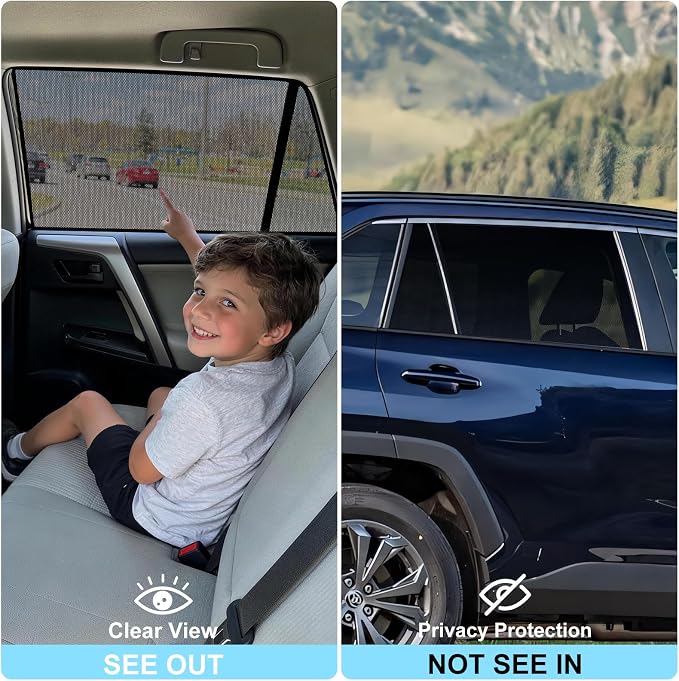 XCBYT 2019-2024 RAV4 Window Shade, 2PCS Rear Side Sun Shades for Baby & Pet, Breathable Mesh UV Protection, Privacy & Heat Insulation, Easy Magnetic Installation