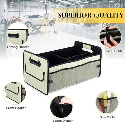 JiatuA Car Trunk Organizer, Car Organizers and Storage Collapsible Multi Compartment Container Box, Adjustable Car Accessories for SUV Sedan Truck, Standard Size, Light Green