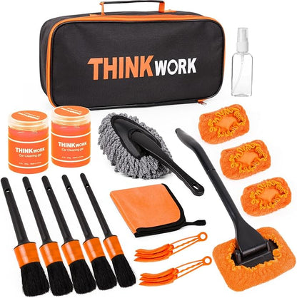 THINKWORK Windshield Cleaner Tool, Car Detailing Kit Interior, Car Cleaning Kit Interior and Exterior Detail Brush, Auto Supplies & Accessories for Men Women