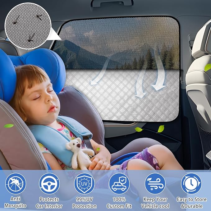 ZATOOTO Side Window Shade Cover for Toyota 4Runner 2017-Now, Double Layer Window Sunshade with Breathable Mesh Screen and Reversible Design Blackout Privacy Shade & UV Protection for Sleeping Camping