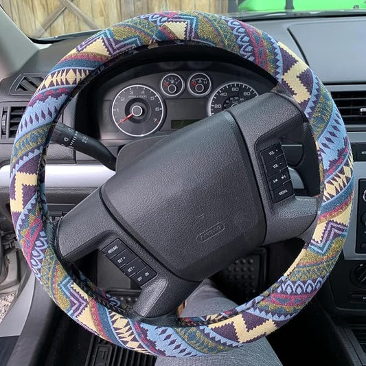 Boho Steering Wheel Cover for Women Men Baja Blanket Enthic Car Steering Wheel Cover Ethnic Car SUV Wheel Protector, Breathable, Anti-Slip, Odorless, Universal Fit 14.5-15 Inch