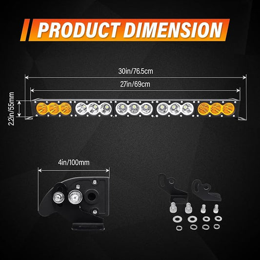 AUXTINGS 28 inch Single Row Dual Color LED Light Bar 150W Off Road Light Bar White Amber Combo LED Work Light Truck UTV 4x4 Cars SUVs ATVs Boats Fog Driving Light with Wiring Harness kit