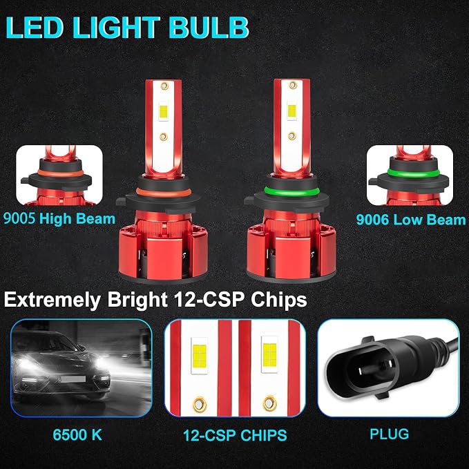 For Toyota Camry 2000 2001 2002 2003 2004 2005 2006 Light Bulbs, 800% Brightness Hi and Lo Beam+Fog Light Bulbs, Superfocused Beam Mode, 6500K White, 36000LM Super Bright, 1:1 Size, 6PCS