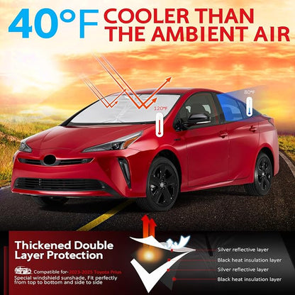 KAYZT Windshield Sun Shade for 2023-2025 2026 Toyota Prius Foldable Sunshade Front Window Custom Fit Car Accessories