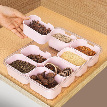 WACOI Divided Snack Serving Tray with Lid and Handle Travel Snackle Charcuterie Container Portable Storage Organizer for Candy, Fruits, Nuts, Snacks, Party, Picnic (1pack, Pink)