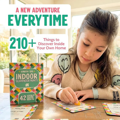 Scratch 'Ems Indoor Scavenger Hunt Cards with 42 Reusable Scratch Off Screen-Free Games for Kids, At-Home Scavenger Hunt Adventures for Rainy Days & Cold Days