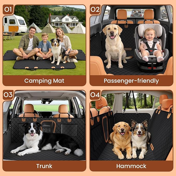 A-Pce Dog Car Seat Cover for Back Seat, Hard Bottom Back Seat Extender for Dogs, Back Seat Pet Cover for Dogs - Supports 400lbs, Waterproof Heavy Duty Scratch Dog Hammock for Car SUV and Small Truck