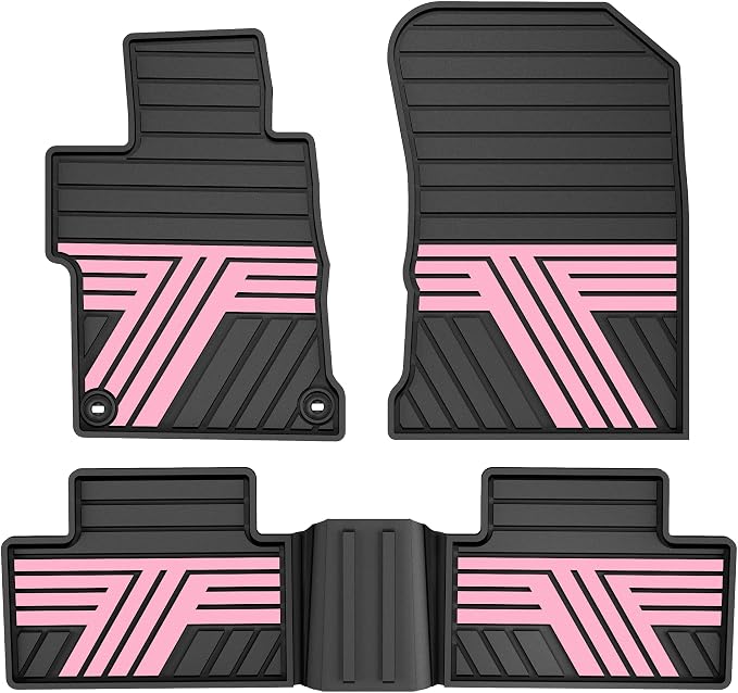 Floor Mats Fit for 2012-2015 Honda Civic Sedan & Sedan Si (Not for Coupe), Custom Fit All Weather Protection Heavy Duty Anti-Slip Car Mats for Civic, 1st & 2nd Row, Black & Pink