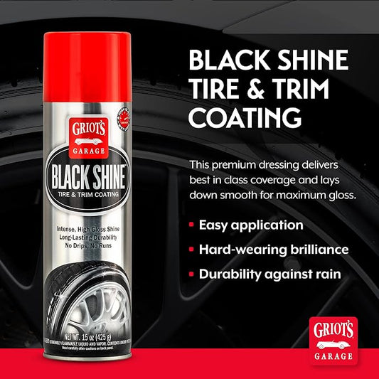 Griot's Garage Black Shine Tire and Trim Coating, Water-Resistant Dressing, Provides a High-Gloss Finish, Rain, and UV Protection, 10938, 15oz