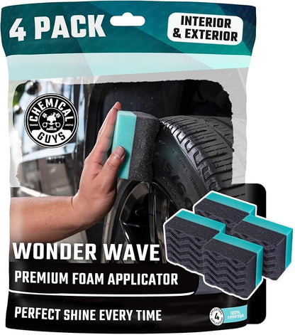 Chemical Guys Wonder Wave Durafoam Contoured Large Tire Shine & Dressing Applicator, 4 Pack