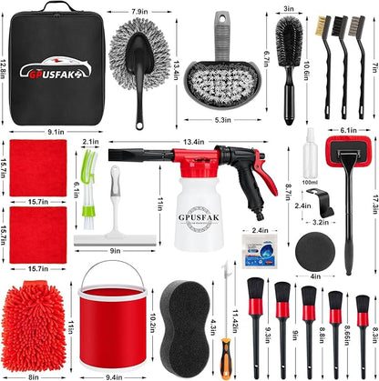 39Pcs Car Wash Cleaning Kit with Foam Gun Sprayer Detailing Brushes Collapsible Bucket Windshield Cleaning Tool Tire Brush Towels Complete Interior Exterior Detailing Set for Car