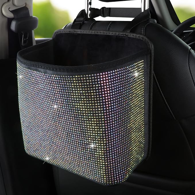 Cavalcade Car Back Seat Organizer, Bling Hanging Pocket, Large Seat Back Travel Caddy Bag, Diamond Trash Bin Garbage Container (Multicolor)