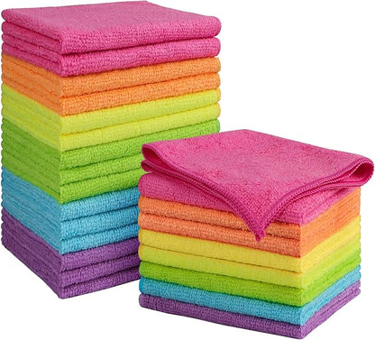Orighty Microfiber Cleaning Cloth Pack of 24, Microfiber Towels for Cars, Highly Absorbent Car Cleaning Supplies, Lint Free Cloths Clean Rags for Car Care, House, Kitchen, 12x11 inch, Multicolor