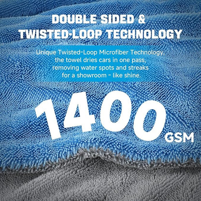 TTRCB 2 Pack Car Drying Towels (48" x 24"), Extra Large Microfiber Towels for Cars, 1400 GSM Ultra-Absorbent, Streak Free, Double Twisted-Loop Drying Towels Car Detailing for SUV, RV, Trucks