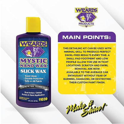Wizards Mystic Nano Car Wax Polish - Protects and Provides Extreme Gloss and Slickness - Safe For All Paint and Clear Types Car Polishing Compound - For Both Machine and Hand Use - 8 oz