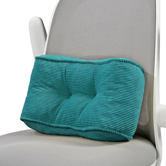 Lumbar Support Pillow for Study Desk Chair, Bite-Size Natural Latex Foam Back Support Pillow for Lower Back Pain Relief, Soft & Support Corduroy Office Chair Cushion, S, Blue
