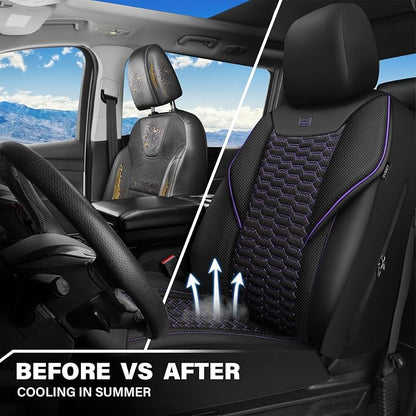 CAR PASS 3D Foam Mesh Leather Car Seat Covers Front Seats,Breathable Mesh Front Seat Covers for Women,Universal Fit for Cars SUV Truck Sedan Van Automotive,Armrest Airbag Compatible,Black and Purple