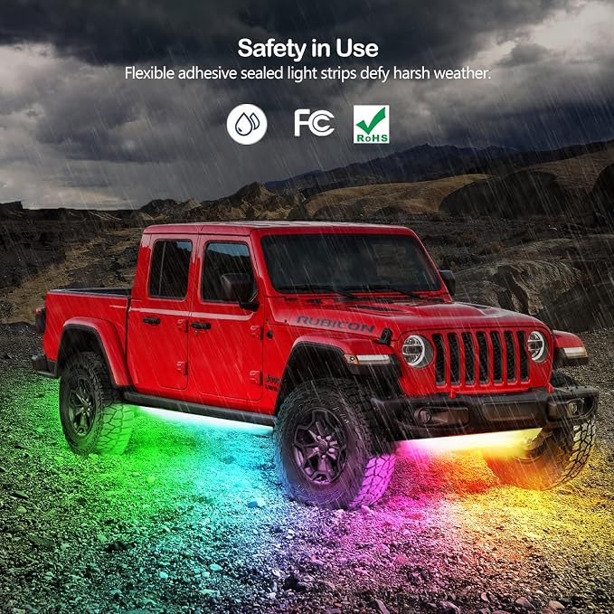 Yielinth Underglow Car Lights, 252 LEDs RGBIC 4 pcs Dream Color Dancing Chasing Strip Lights with 16 Million Colors and 213 Scene Modes with App and Remote Control, 5 Music Modes for All Cars