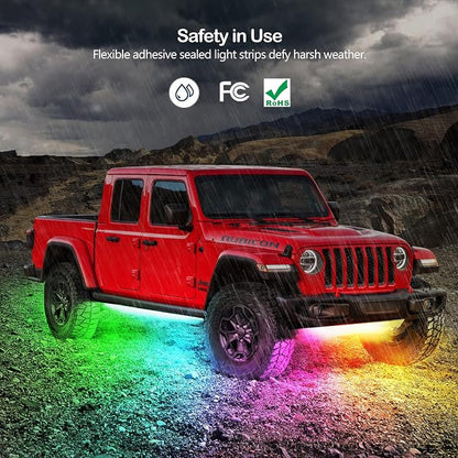 Yielinth Underglow Car Lights, 252 LEDs RGBIC 4 pcs Dream Color Dancing Chasing Strip Lights with 16 Million Colors and 213 Scene Modes with App and Remote Control, 5 Music Modes for All Cars