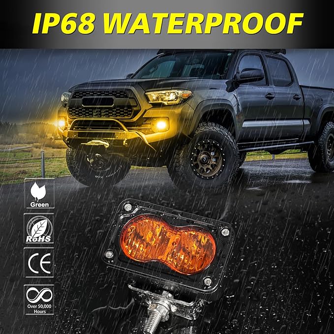 Amber LED Pods, AKD Part 3 Inch Flood CREE LED Fog Lights 40W Small Amber Chase Lights Off Road Driving Ditch Lights Pods 2 Packs for Truck Pickup Motorcycle SUV UTV ATV Dirt Bike Surron