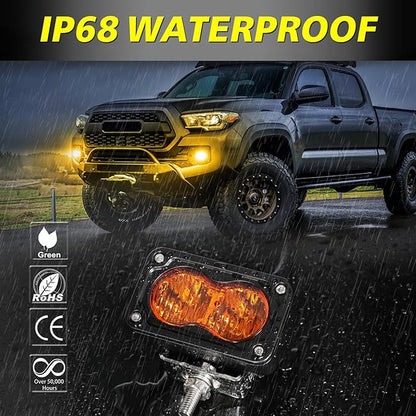 Amber LED Pods, AKD Part 3 Inch Flood CREE LED Fog Lights 40W Small Amber Chase Lights Off Road Driving Ditch Lights Pods 2 Packs for Truck Pickup Motorcycle SUV UTV ATV Dirt Bike Surron