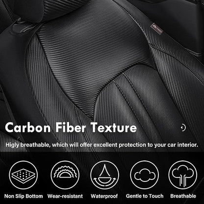 Coverado Leather Car Seat Covers Full Set & Carbon Fiber, Waterproof and Durable All Weather Protector, Universal Fit for SUV, Pickup Truck, Sedan, Automotive Vehicle Interior, Black