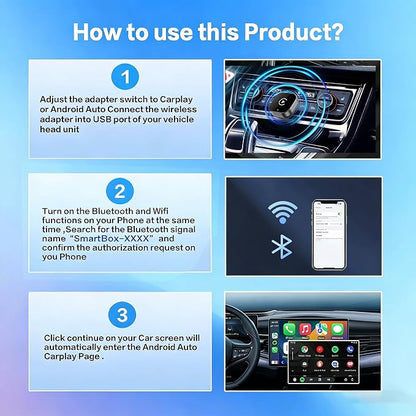 2026 Wireless CarPlay & Android Auto Adapter 2-in-1, WiFi Dual Core,Bluetooth CarPlay Dongle Converts Wired to Wireless, Fast Auto-Connect, for Apple iPhone & Android,USB/Type-c