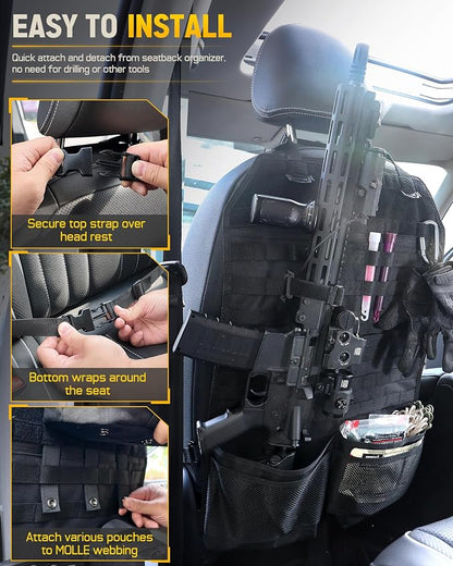 WYNEX Tactical Car Seat Back Organizer Set, Vehicle Accessories Molle Panel wtih Detachable 4 Molle Pouches - First Aid EDC Admin Storage Bag for Road Trips, Fits Most Cars, SUVs, Pickups, Trucks