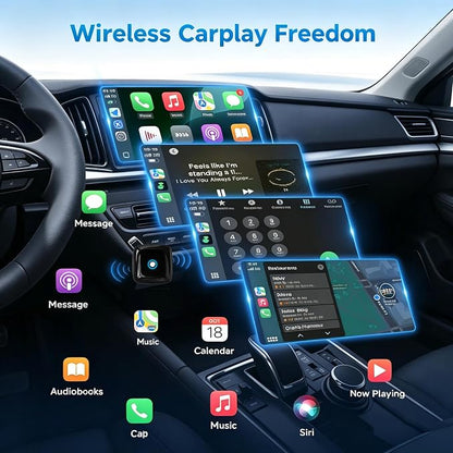 Mini Wireless CarPlay Adapter for iPhone/Android Auto, 2-in-1 Wired to Wireless Car Dongle, One-Click Switch, 5s Auto Reconnect, 5.8GHz WiFi+Bluetooth5.4, Compatible with iOS10+/Android10+，Black