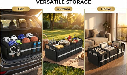 CloudDream Car Trunk Organizer and Storage, 35.4" Large Foldable Cargo Storage with 3 Compartments & 6 Pockets, Waterproof Collapsible Organizer for SUV, Truck, Minivan, Sedan, Auto Accessories
