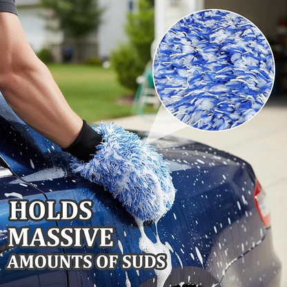 12 Pcs Microfiber Car Wash Mitts, Scratch Free Ultra Absorbent Car Sponge Glove Cleaner Wash Mitts for Car, Wheel Trucks, Home Cleaning, Machine Washable 11"L x 7.5"W (Black and White, Blue and White)