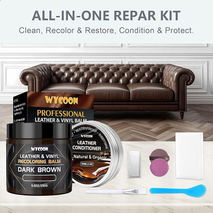 Leather Recoloring Balm with 100ml Mink Oil Conditioner | Black Repair Kit, Dye & Color Restorer for Furniture, Sofa, Car Seats, Bags | Restore Faded & Scratched Surfaces