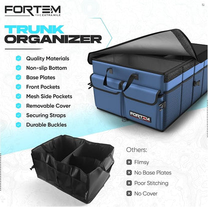 FORTEM Trunk Organizer For SUV Car Trunk Organizer, Foldable Storage, Car Accessories for Women Men, Collapsible Bag, 600D Oxford, Non Slip Bottom, Straps, Soft Cover (50L)