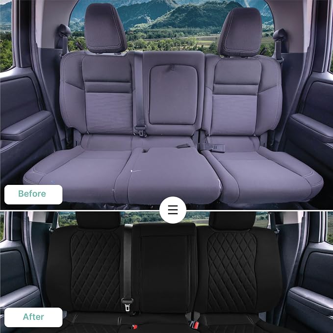 FH Group Custom Fit Car Seat Covers Specifically Made for 2022-2026 Nissan Frontier, Rear Set Black Ultraflex Neoprene Waterproof Automotive Seat Covers for Pickup Truck, Nissan Accessories