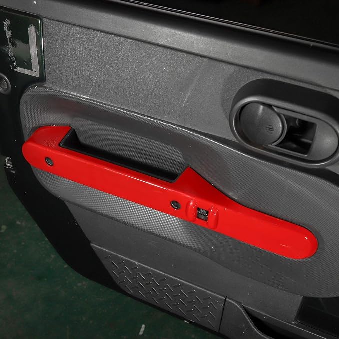 Car Inner Door Grab Handle Decor Frame Cover Trim for 2007-2010 Jeep Wrangler JKU 4-Door (Red)
